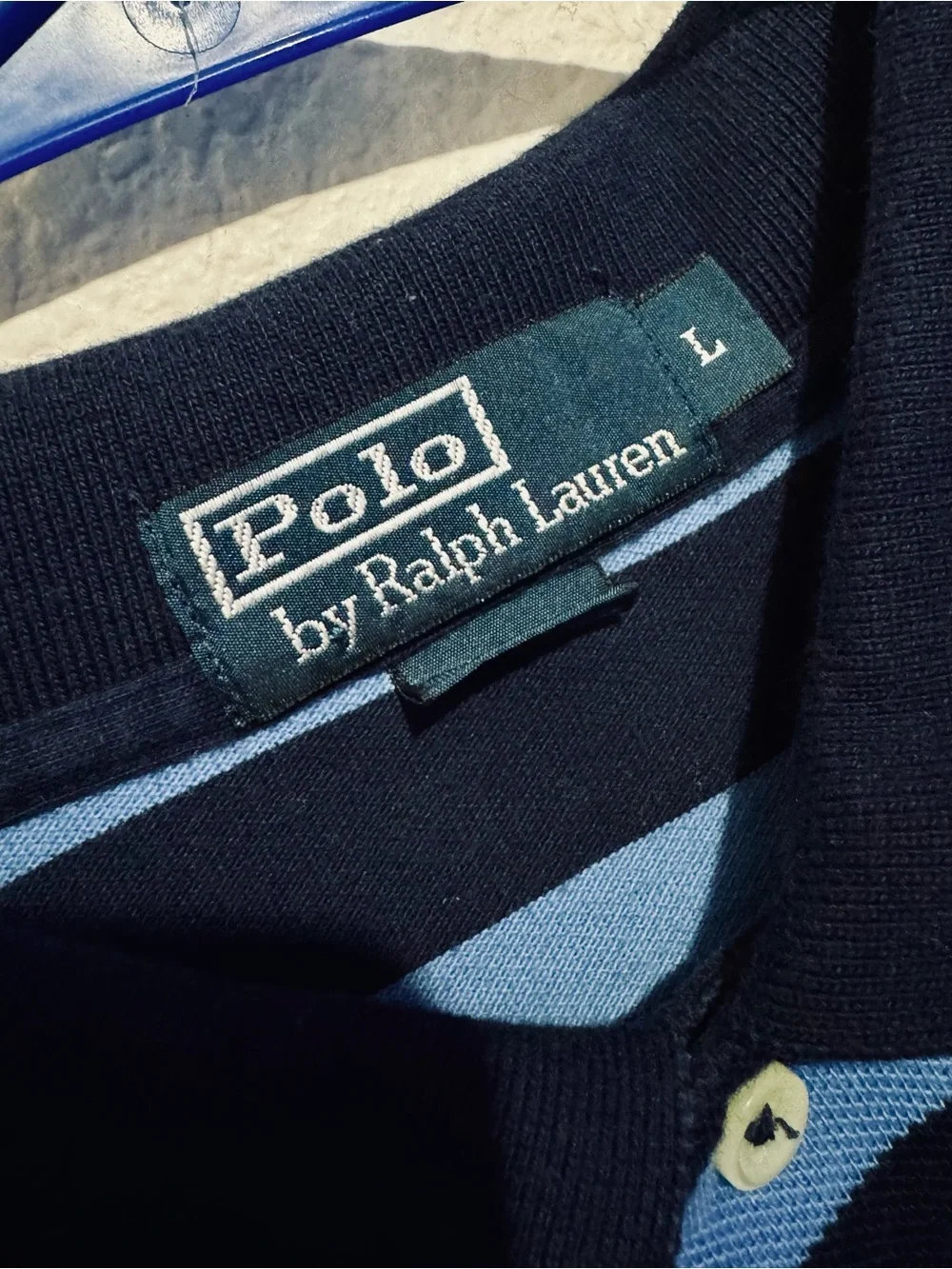 Ralph Lauren Striped Polo in Light Blue & Navy